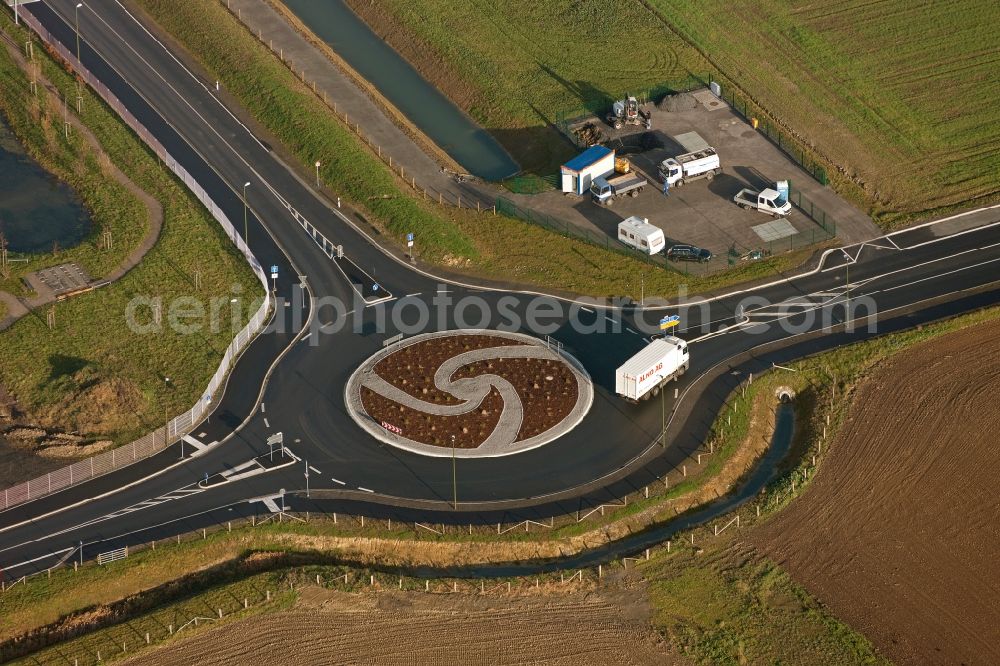 Aerial photograph Bönen - View of the new construction of a rotary traffic in Boenen in the state North Rhine-Westphalia