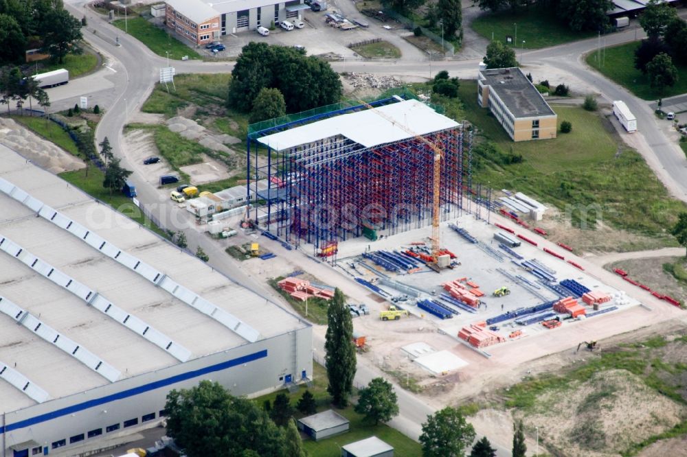 Aerial photograph Achern - Warehouse complex-building under construction in the industrial area Grossweier in Achern in the state Baden-Wuerttemberg