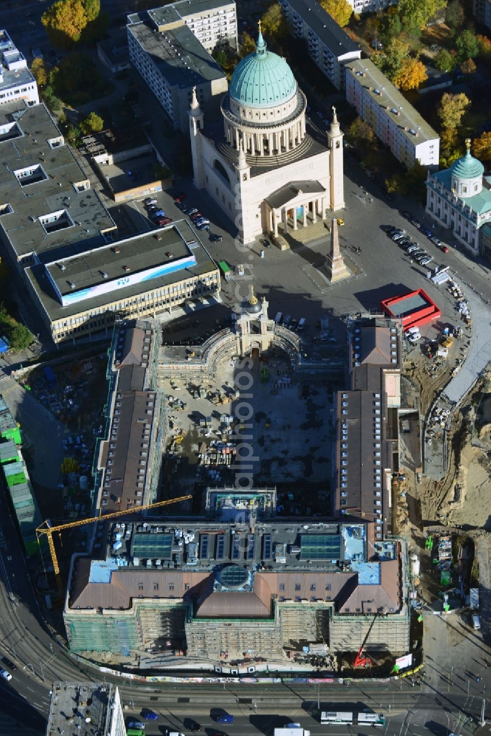 Potsdam from above - View of new construction of the parliament in Potsdam in Brandenburg