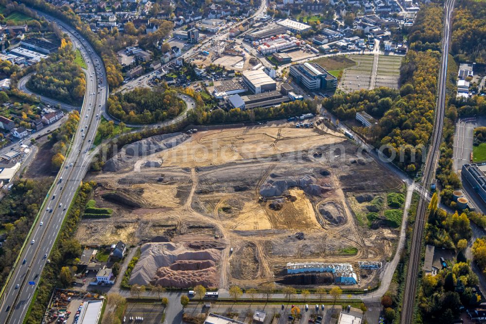 Aerial image Herne - Construction site and assembly work for the construction of the Lidl high-bay warehouse building complex and logistics center on the premises HerBo43 on street Suedstrasse in Herne at Ruhrgebiet in the state North Rhine-Westphalia, Germany