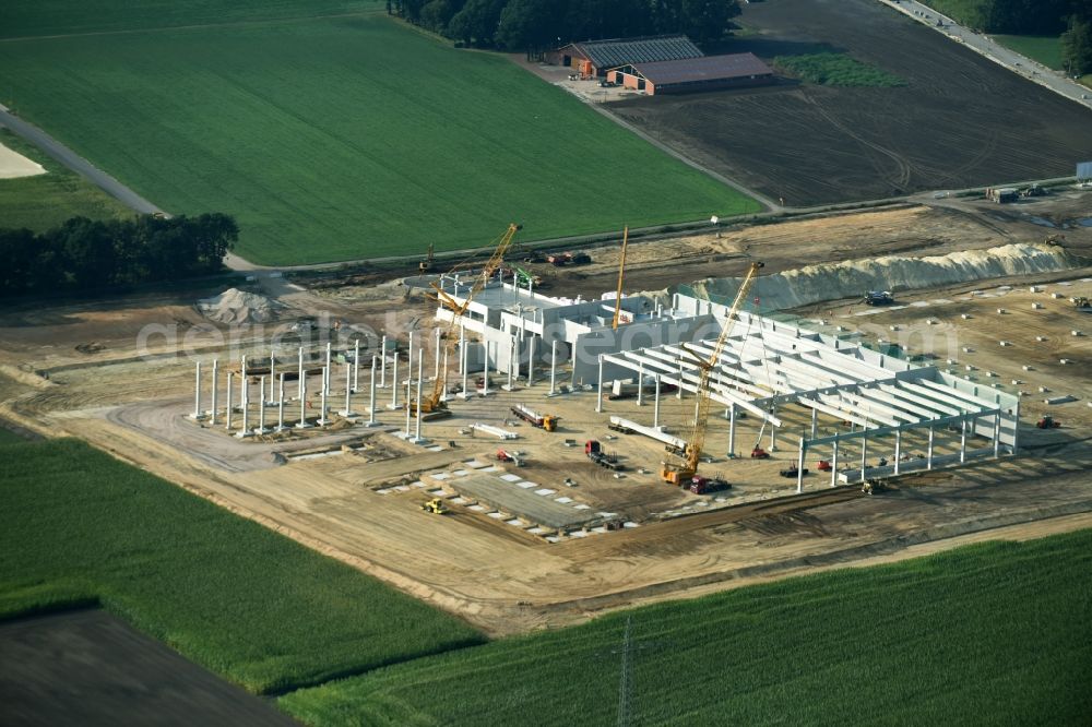 Aerial image Cloppenburg - Construction site for the new building Lidl- Central warehouse and logistics center at Brookweg in Cloppenburg in the state Lower Saxony