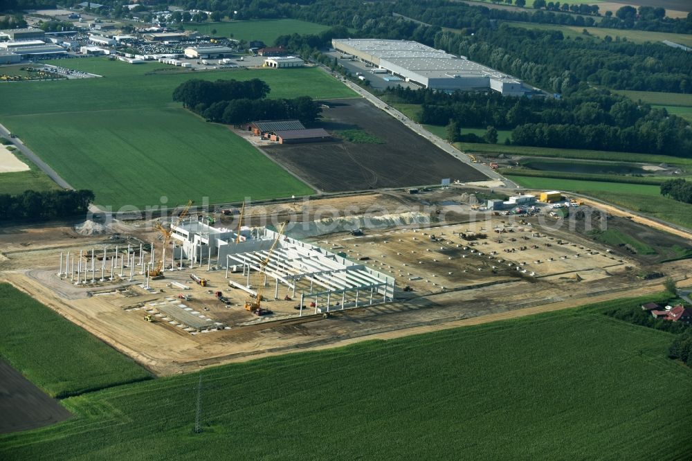 Aerial photograph Cloppenburg - Construction site for the new building Lidl- Central warehouse and logistics center at Brookweg in Cloppenburg in the state Lower Saxony