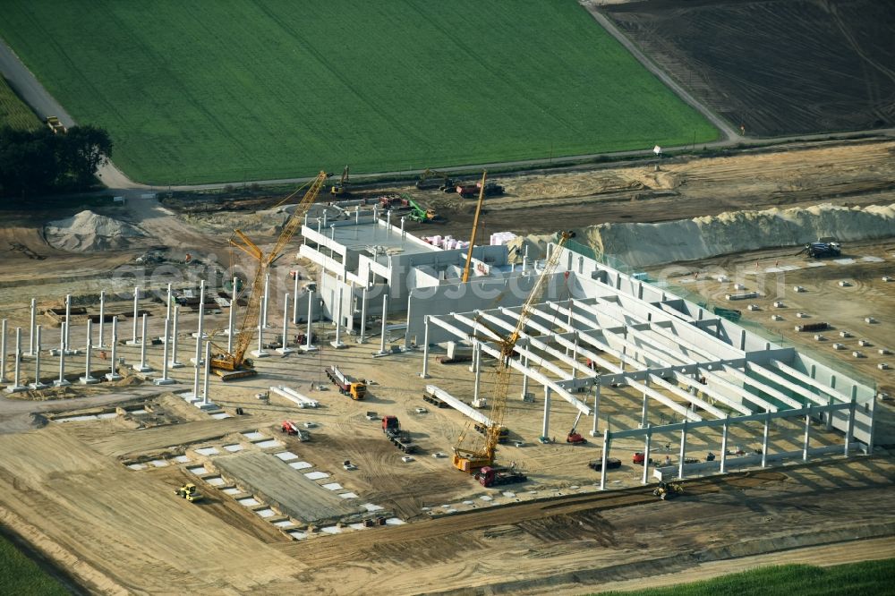 Cloppenburg from above - Construction site for the new building Lidl- Central warehouse and logistics center at Brookweg in Cloppenburg in the state Lower Saxony