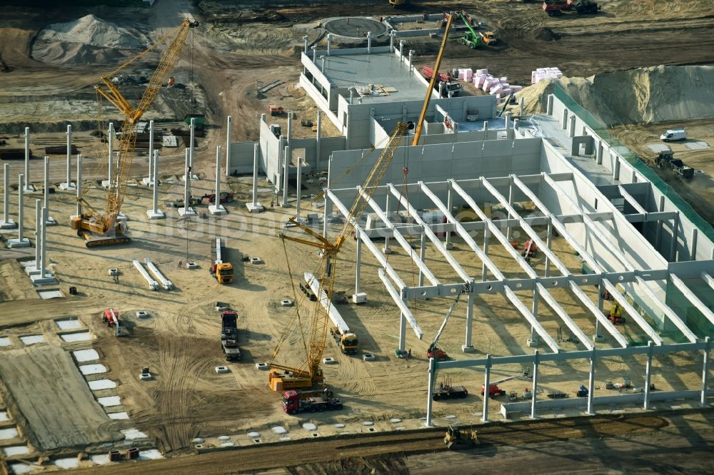 Aerial photograph Cloppenburg - Construction site for the new building Lidl- Central warehouse and logistics center at Brookweg in Cloppenburg in the state Lower Saxony