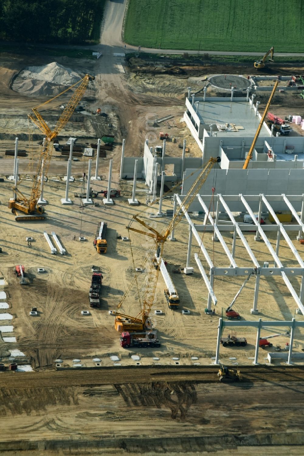 Cloppenburg from above - Construction site for the new building Lidl- Central warehouse and logistics center at Brookweg in Cloppenburg in the state Lower Saxony