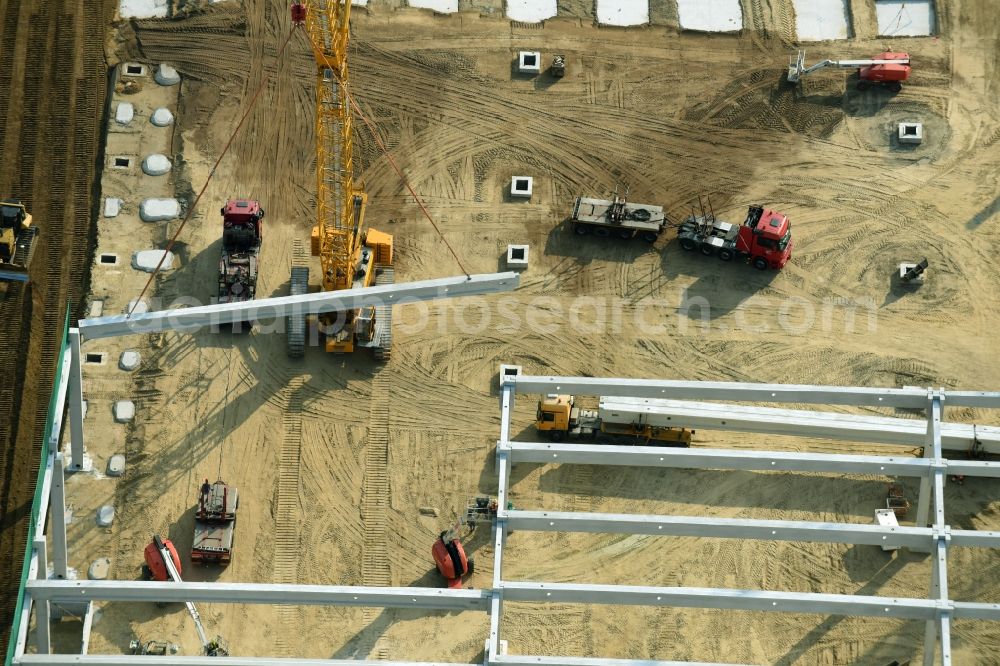 Aerial photograph Cloppenburg - Construction site for the new building Lidl- Central warehouse and logistics center at Brookweg in Cloppenburg in the state Lower Saxony