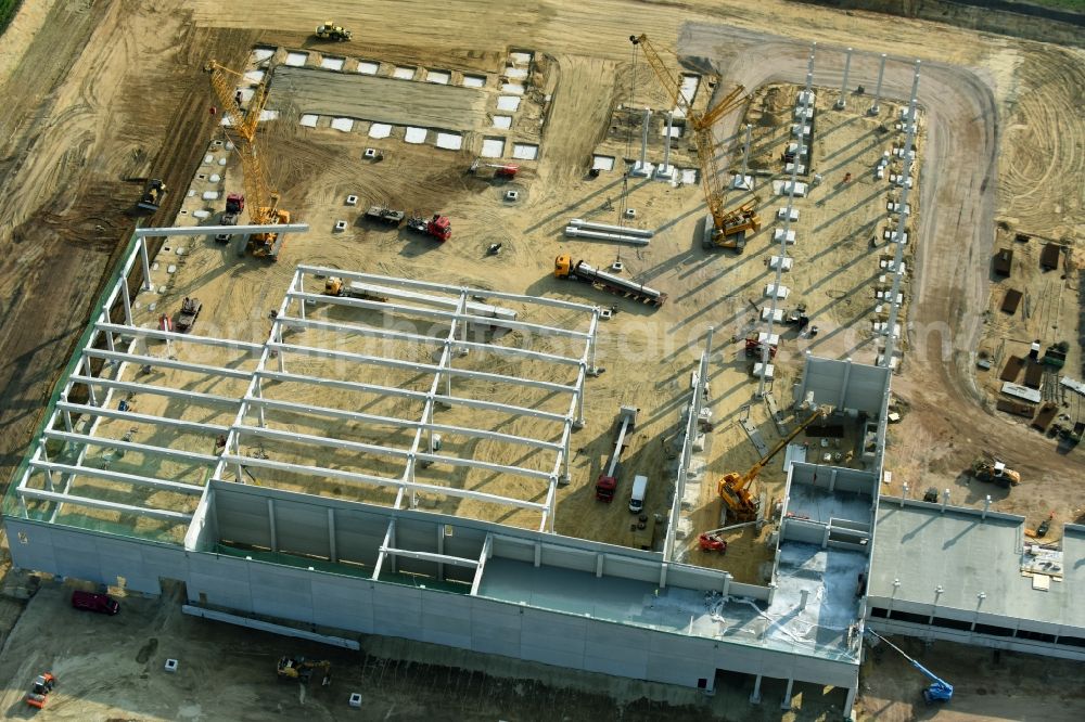 Cloppenburg from above - Construction site for the new building Lidl- Central warehouse and logistics center at Brookweg in Cloppenburg in the state Lower Saxony