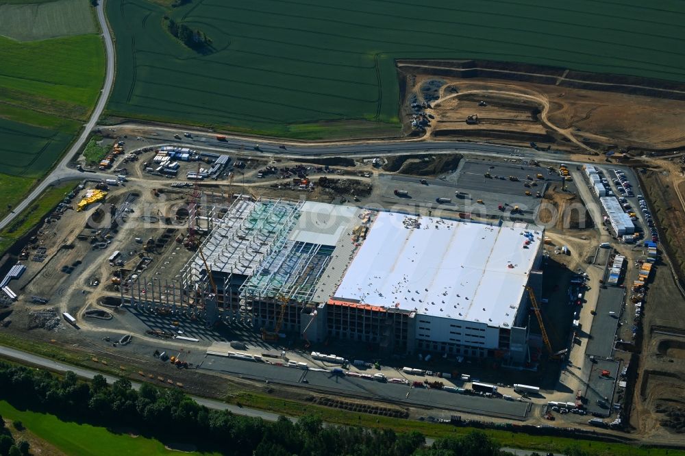 Aerial photograph Hof - Construction site to build a new building complex on the site of the logistics center Amazon Warenlager in Gewerbepark Hochfranken in the district Gumpertsreuth in Hof in the state Bavaria, Germany