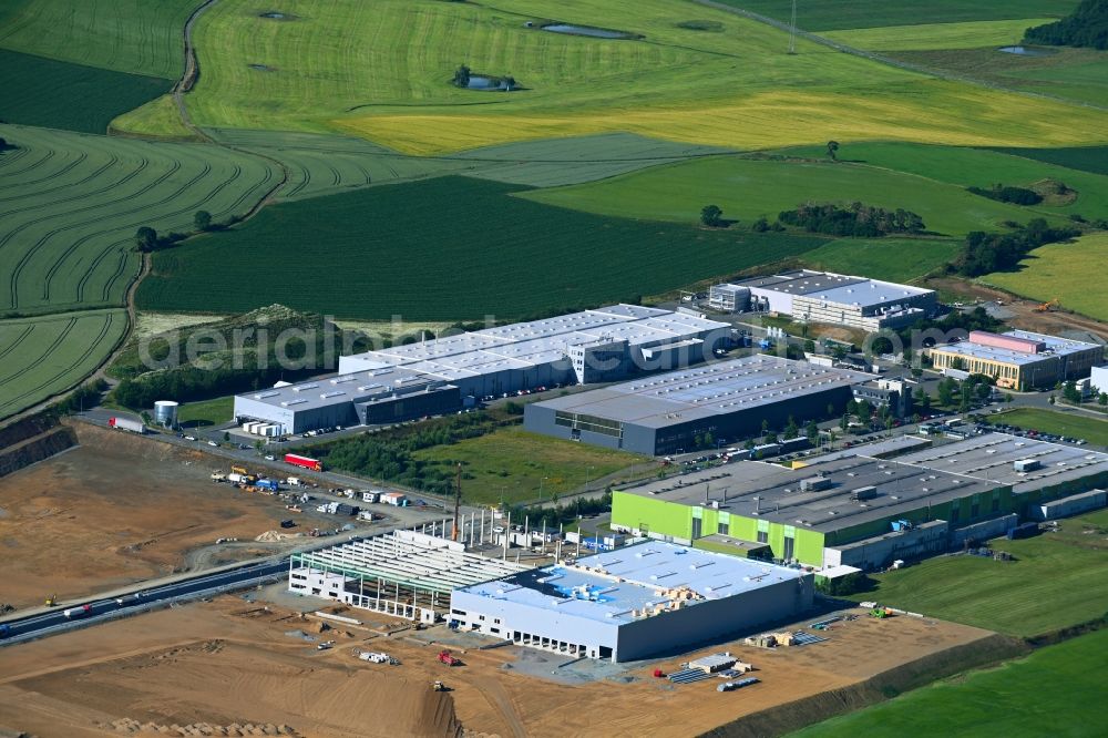 Aerial photograph Hof - Construction site to build a new building complex on the site of the logistics center Amazon Warenlager in Gewerbepark Hochfranken in the district Gumpertsreuth in Hof in the state Bavaria, Germany