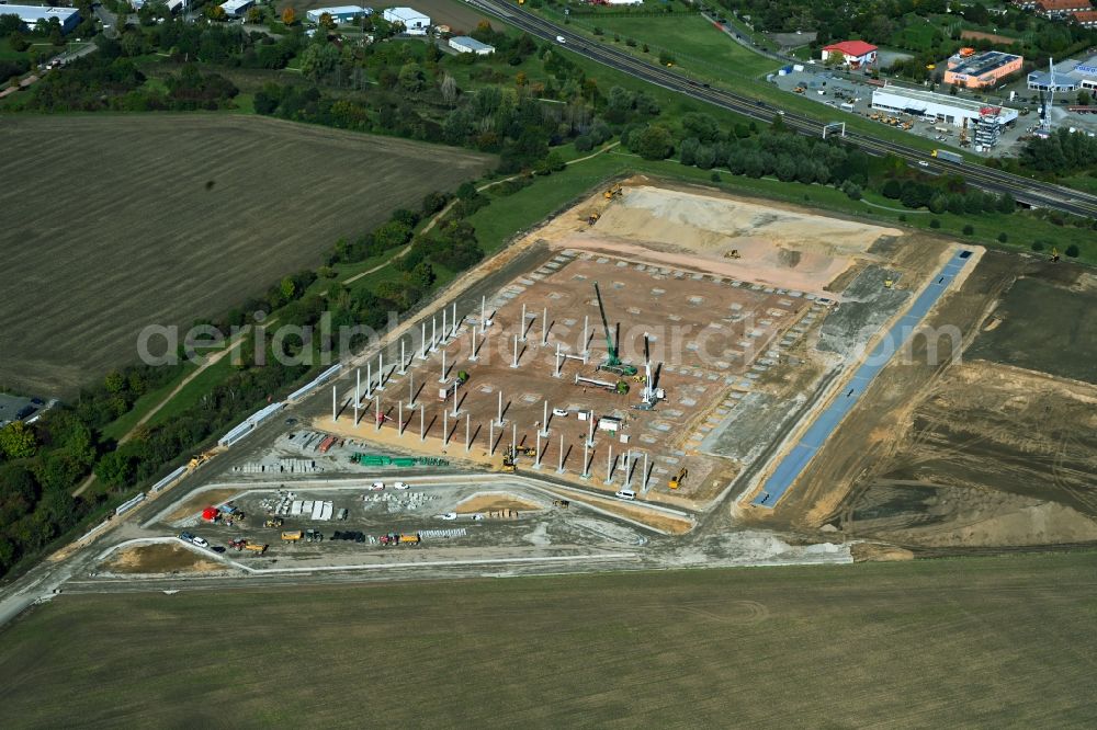 Aerial image Barleben - Construction site to build a new building complex on the site of the logistics center Baytree Logistics Properties LLP in the district Suelzegrund in Barleben in the state Saxony-Anhalt, Germany