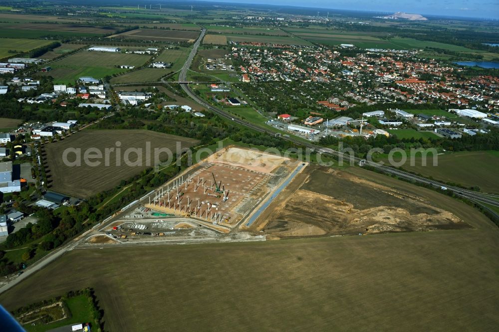 Aerial photograph Barleben - Construction site to build a new building complex on the site of the logistics center Baytree Logistics Properties LLP in the district Suelzegrund in Barleben in the state Saxony-Anhalt, Germany