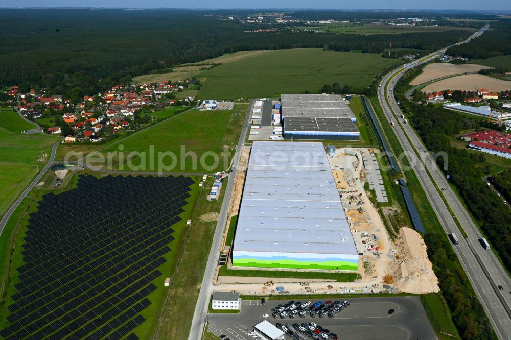 Aerial image Bollberg - Construction site to build a new building complex on the site of the logistics center on street Im Gewerbepark in Bollberg in the state Thuringia, Germany