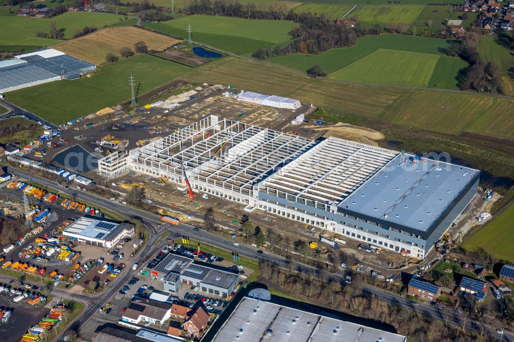 Aerial image Selm - Construction site to build a new building complex on the site of the logistics center Cordes & Graefe on street Werner Strasse in Selm in the state North Rhine-Westphalia, Germany