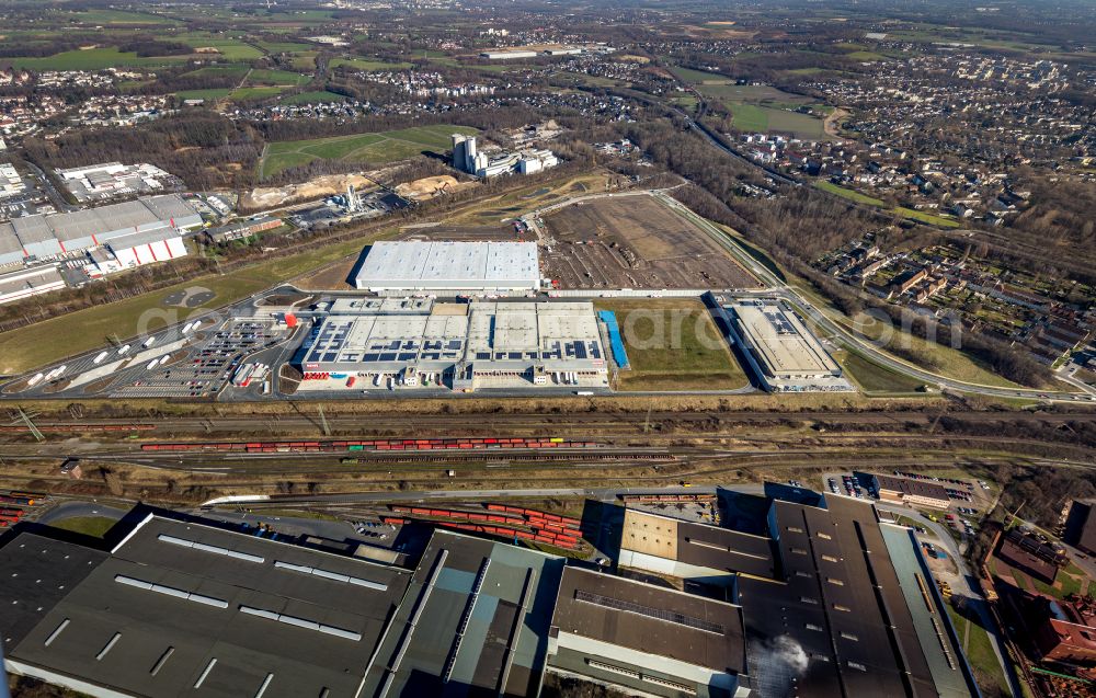 Dortmund from above - Construction site to build a new building complex on the site of the logistics center on the former Hoeschgelaende in the district Westfalenhuette in Dortmund at Ruhrgebiet in the state North Rhine-Westphalia, Germany