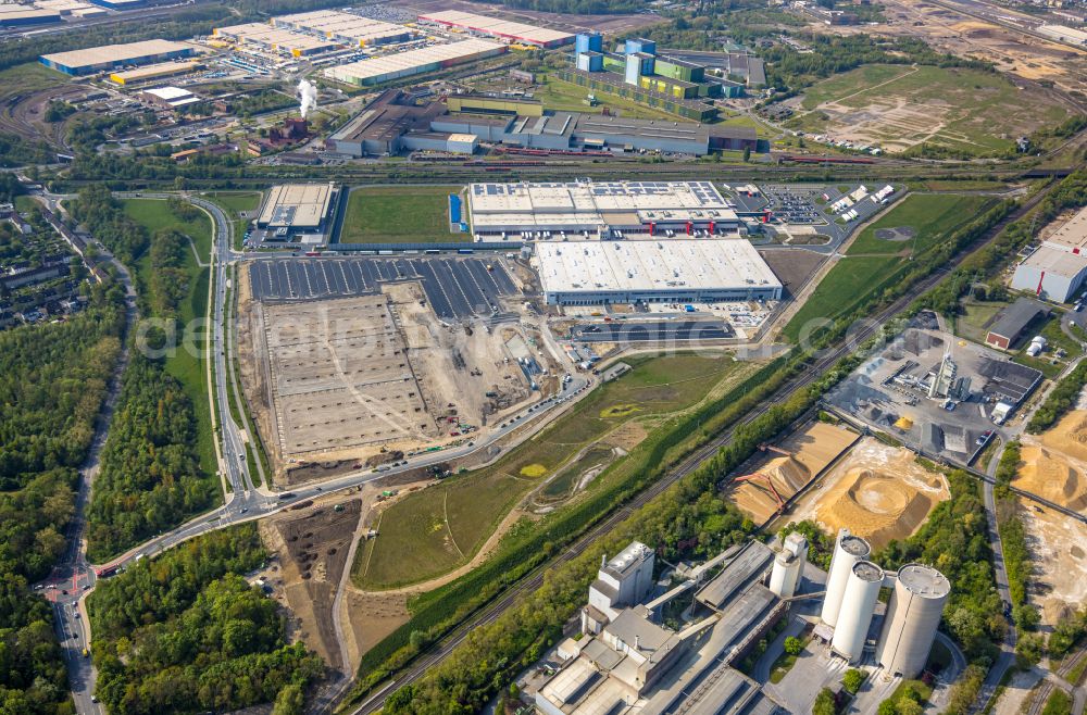 Dortmund from above - Construction site to build a new building complex on the site of the logistics center on the former Hoeschgelaende in the district Westfalenhuette in Dortmund at Ruhrgebiet in the state North Rhine-Westphalia, Germany