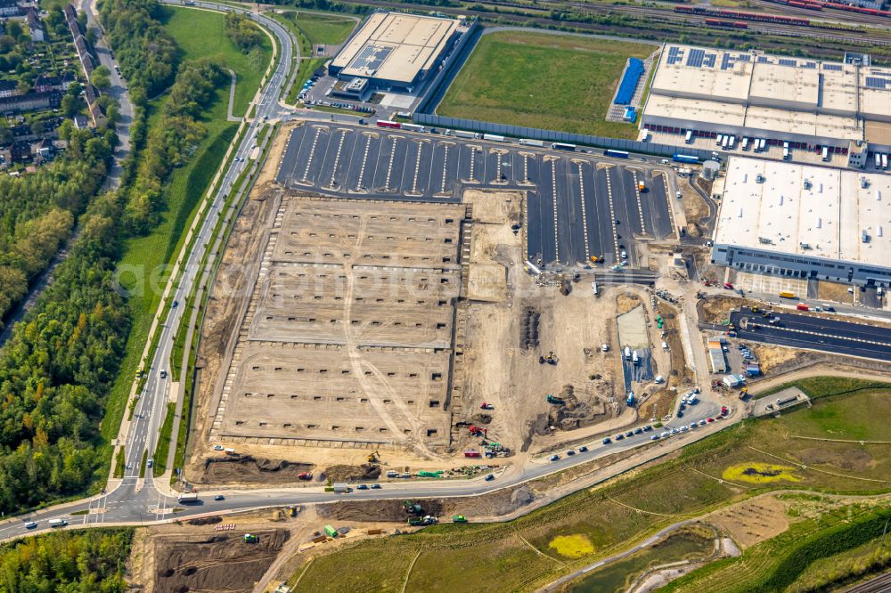 Dortmund from the bird's eye view: Construction site to build a new building complex on the site of the logistics center on the former Hoeschgelaende in the district Westfalenhuette in Dortmund at Ruhrgebiet in the state North Rhine-Westphalia, Germany