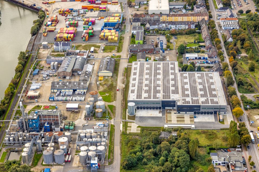 Aerial image Emmerich am Rhein - Construction site for the new building complex on the site of the logistics center of Hillwood Germany GmbH on Reeser Strasse - Industrasseiestrasse in the district of Huethum in Emmerich am Rhein in the federal state of North Rhine-Westphalia, Germany