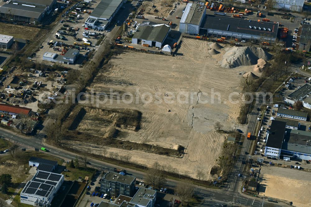 Potsdam from the bird's eye view: Construction site to build a new building complex on the site of the logistics center GLS on street Drewitzer Strasse - Handelshof - Am Buchhorst in the district Drewitz in Potsdam in the state Brandenburg, Germany