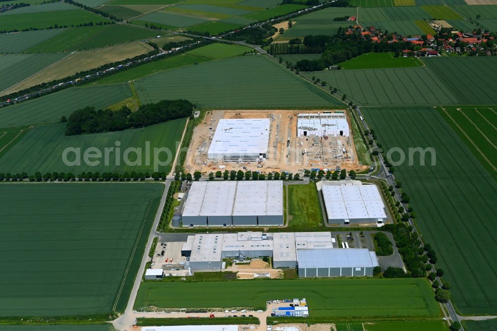 Barsinghausen from above - Construction site to build a new building complex on the site of the logistics center Hohes Feld in the district Gross Munzel in Barsinghausen in the state Lower Saxony, Germany