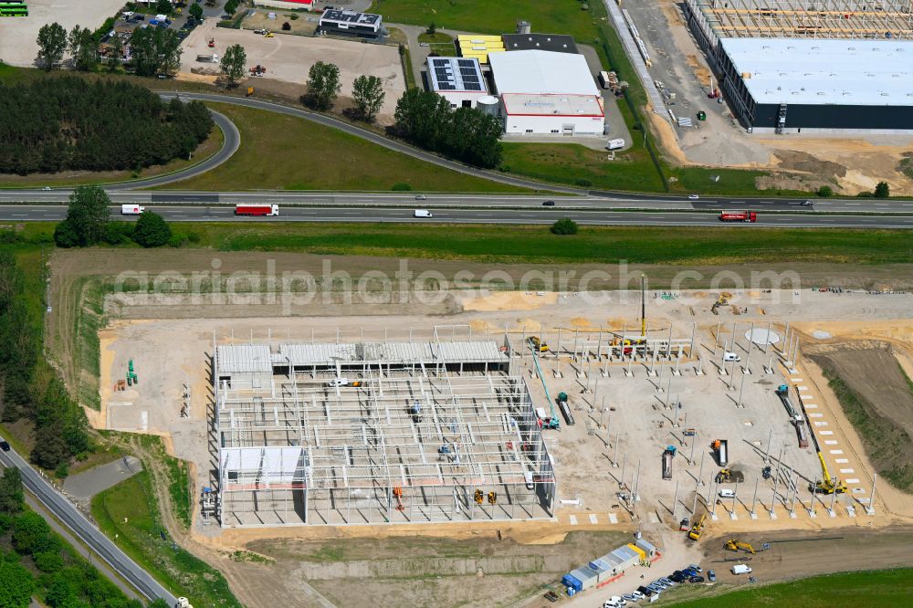 Wittenburg from the bird's eye view: Construction site to build a new building complex on the site of the logistics center Kuehne + Nagel on street Hagenower Chaussee in Wittenburg in the state Mecklenburg - Western Pomerania, Germany