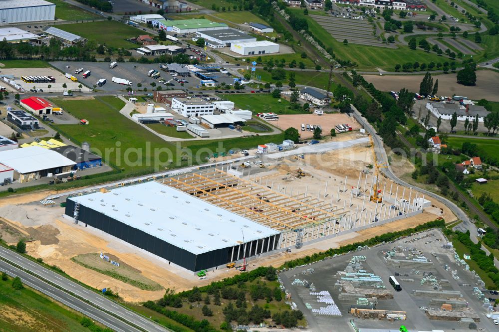 Wittenburg from the bird's eye view: Construction site for the new construction of a logistics center - logistics campus - on the street Alter Woelzower Weg in Wittenburg in the state Mecklenburg - Western Pomerania, Germany