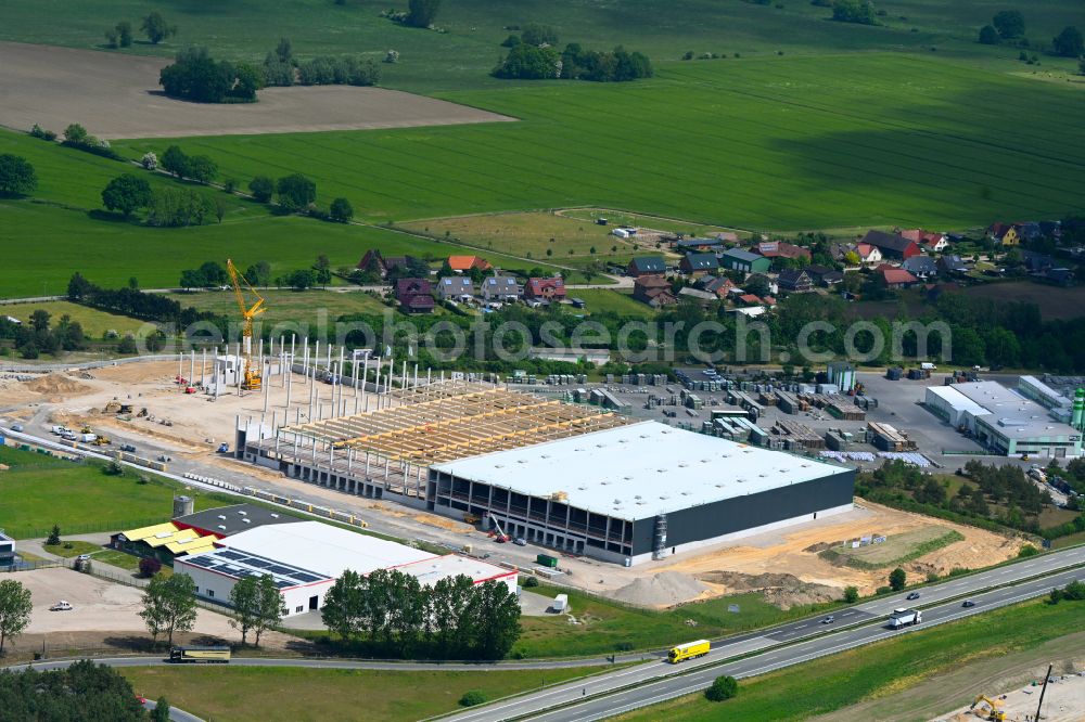 Aerial photograph Wittenburg - Construction site for the new construction of a logistics center - logistics campus - on the street Alter Woelzower Weg in Wittenburg in the state Mecklenburg - Western Pomerania, Germany