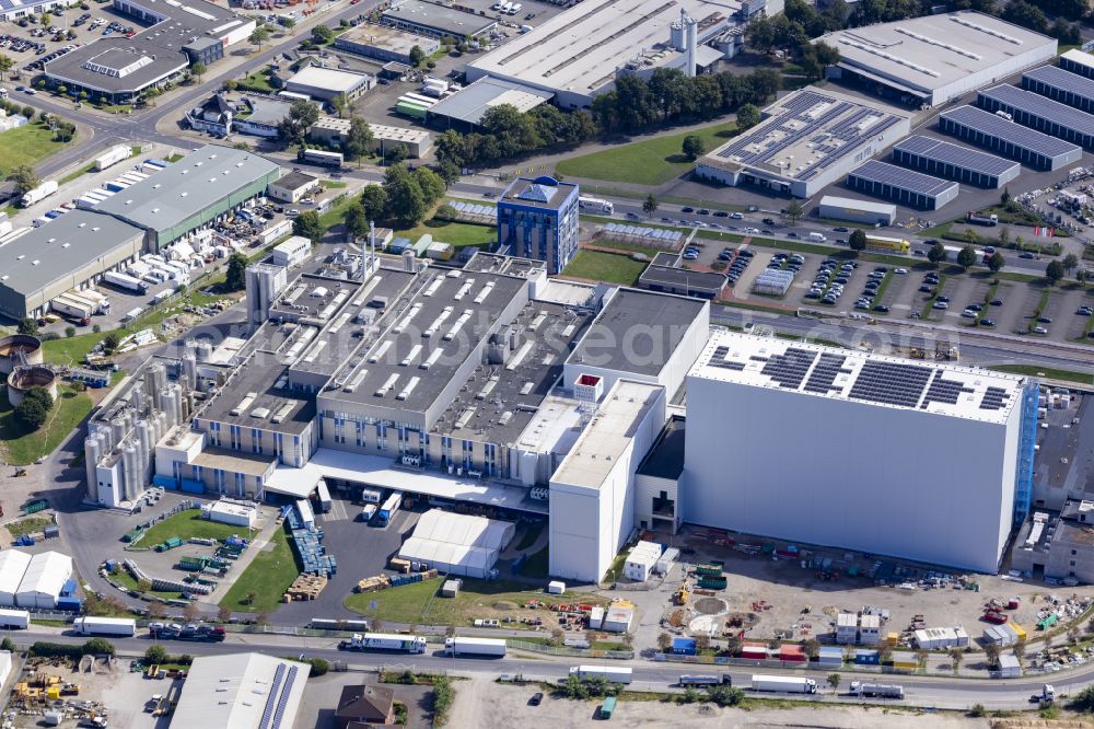 Moers from the bird's eye view: Construction site for the new building complex on the site of the logistics center Moers Frischeprodukte GmbH & Co.KG on Dr.-Berns-Strasse in Moers in the state of North Rhine Westphalia, Germany