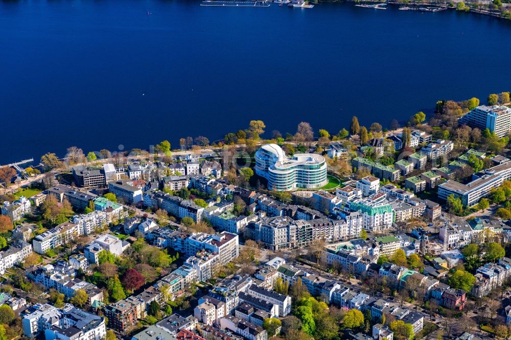 Aerial image Hamburg - New construction site the hotel complex Luxushotel The Fontenay an der Aussenalster im Stadtteil Rotherbaum in Hamburg