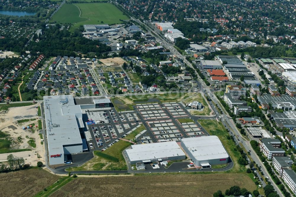 Berlin from above - Construction site for the new building home-center of the Porta-Group at Pilgramer street in the district Mahlsdorf in Berlin