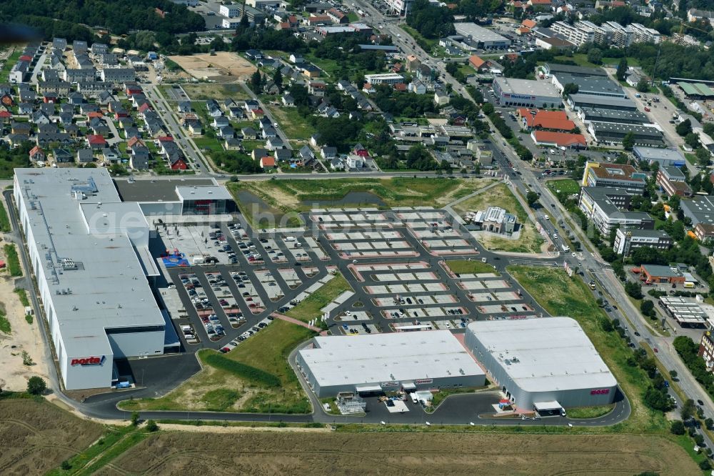 Aerial image Berlin - Construction site for the new building home-center of the Porta-Group at Pilgramer street in the district Mahlsdorf in Berlin