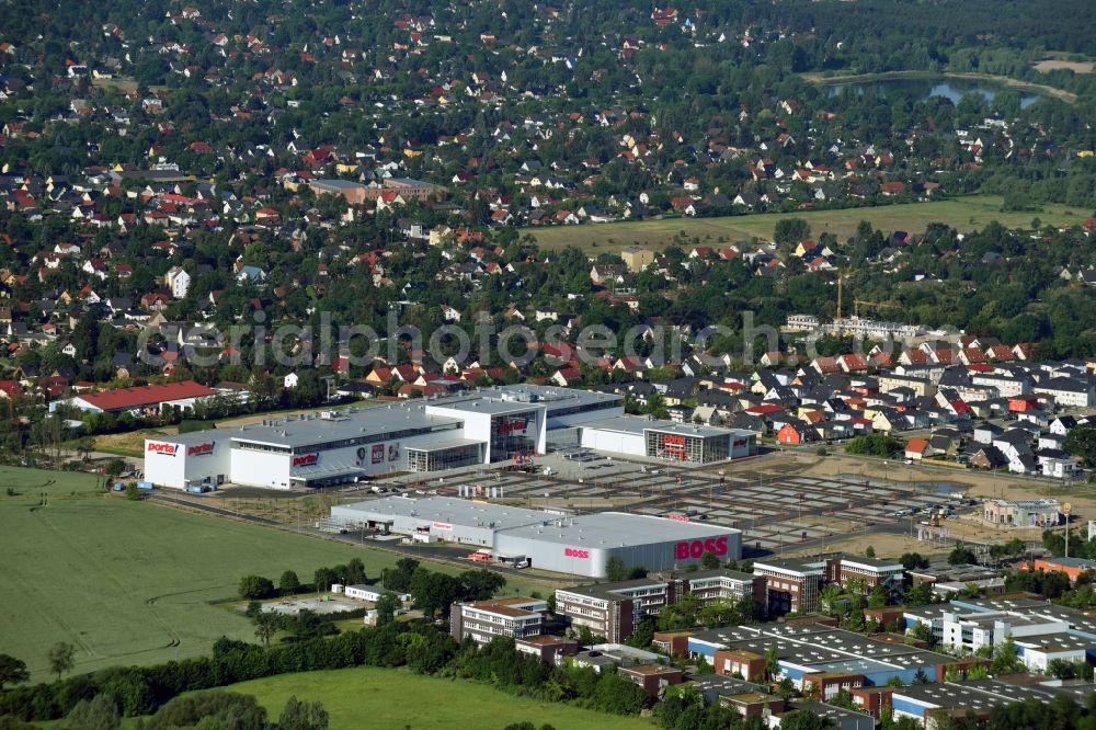 Berlin from above - Construction site for the new building home-center of the Porta-Group at Pilgramer street in the district Mahlsdorf in Berlin