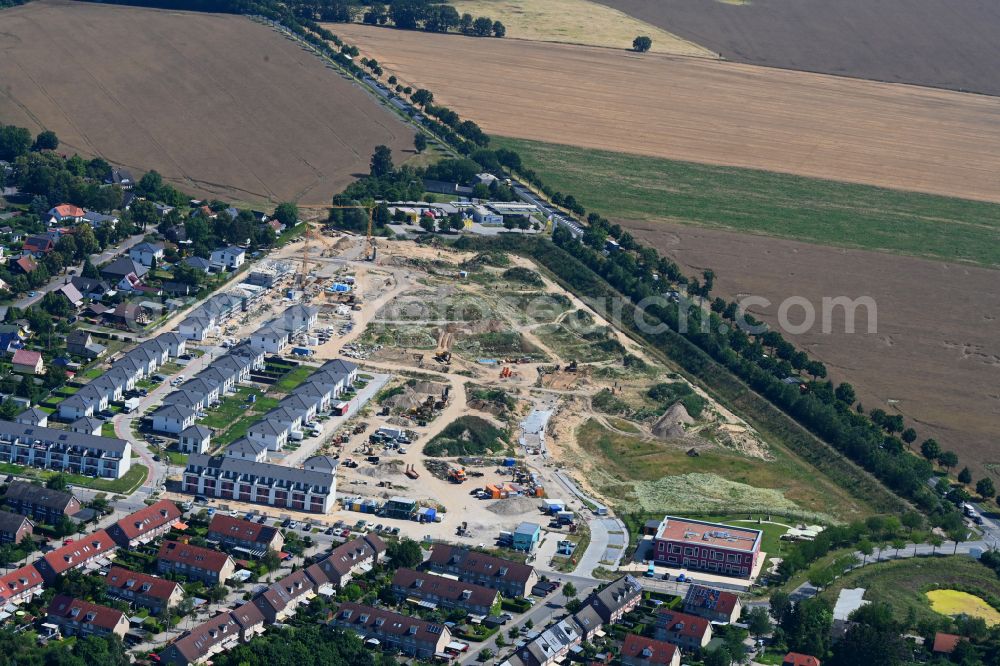 Ahrensfelde from above - Construction site to build a new multi-family residential complex Ahrensfelder Obstwiesen on street Blumberger Chaussee in Ahrensfelde in the state Brandenburg, Germany