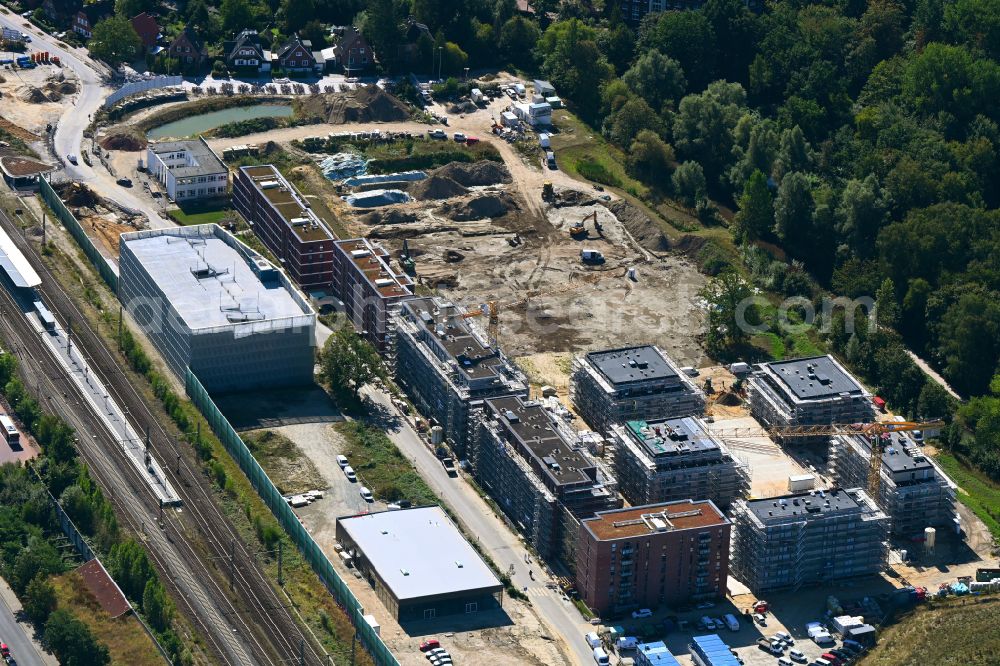 Pinneberg from above - Construction site to build a new multi-family residential complex Auenhoefe on street An der Muehlenau in Pinneberg in the state Schleswig-Holstein, Germany