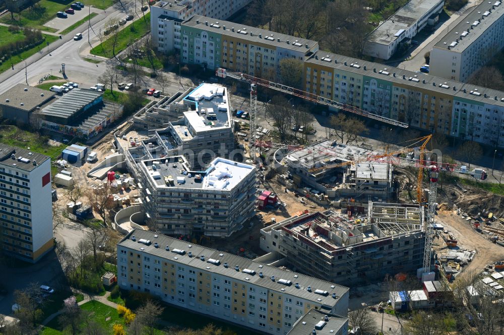 Aerial image Halle (Saale) - Construction site to build a new multi-family residential complex on Begonienstrasse - Muldestrasse in the district Noerdliche Neustadt in Halle (Saale) in the state Saxony-Anhalt, Germany