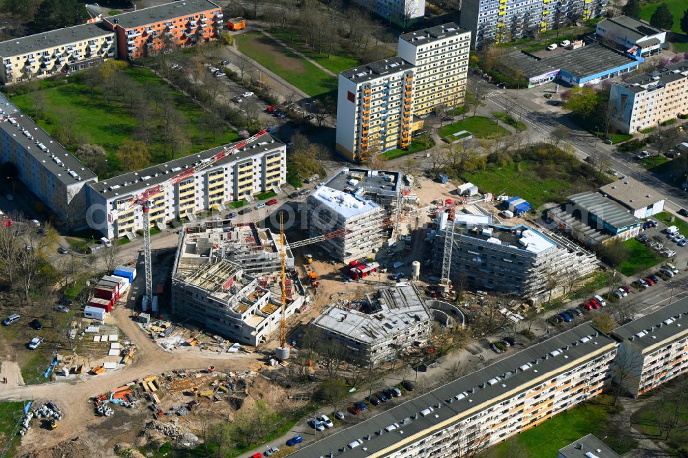 Aerial photograph Halle (Saale) - Construction site to build a new multi-family residential complex on Begonienstrasse - Muldestrasse in the district Noerdliche Neustadt in Halle (Saale) in the state Saxony-Anhalt, Germany