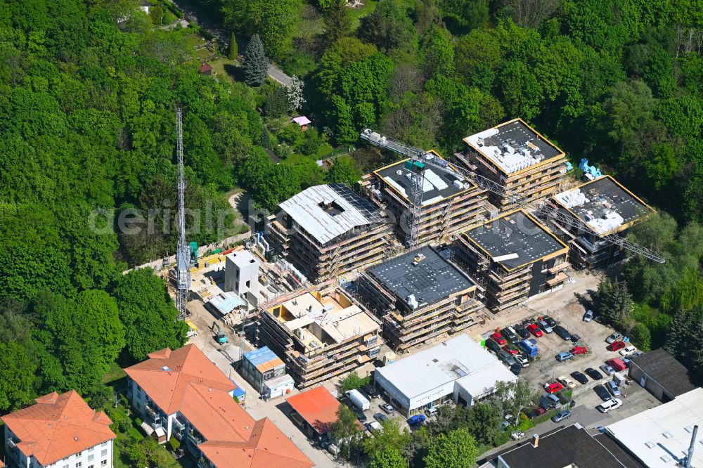 Aerial photograph Berlin - Construction site to build a new multi-family residential complex on street Falkenberger Strasse in the district Weissensee in Berlin, Germany