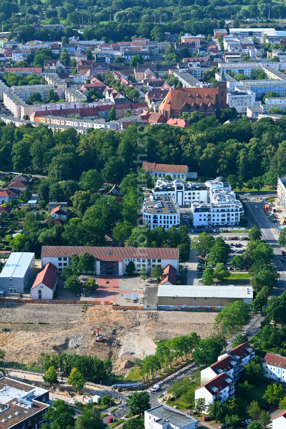 Bernau from above - Construction site to build a new multi-family residential complex on street Ladeburger Chaussee - Sachtelebenstrasse in Bernau in the state Brandenburg, Germany