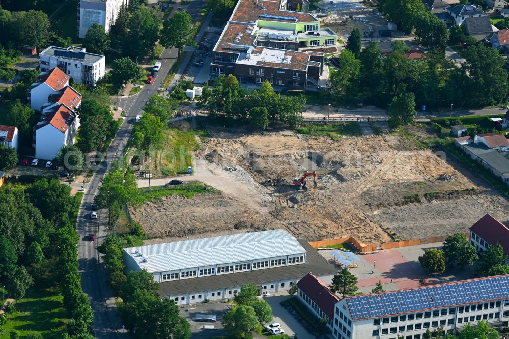 Aerial image Bernau - Construction site to build a new multi-family residential complex on street Ladeburger Chaussee - Sachtelebenstrasse in Bernau in the state Brandenburg, Germany