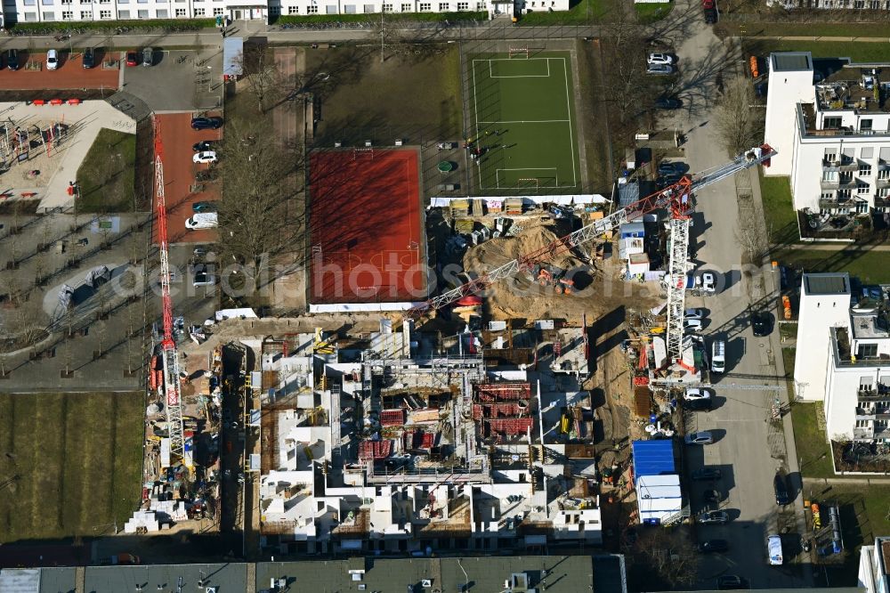 Aerial image Berlin - Construction site to build a new multi-family residential complex on Billy-Wilder-Promenade in the district Lichterfelde in Berlin, Germany