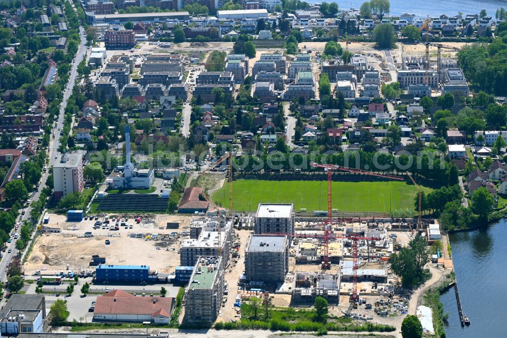 Aerial photograph Berlin - Construction site to build a new multi-family residential complex on street Wendenschlossstrasse in the district Koepenick in Berlin, Germany