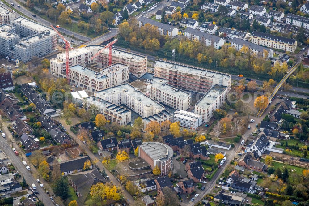 Aerial image Düsseldorf - Construction site to build a new multi-family residential complex Deiker Hoefe in the district Stockum in Duesseldorf at Ruhrgebiet in the state North Rhine-Westphalia, Germany