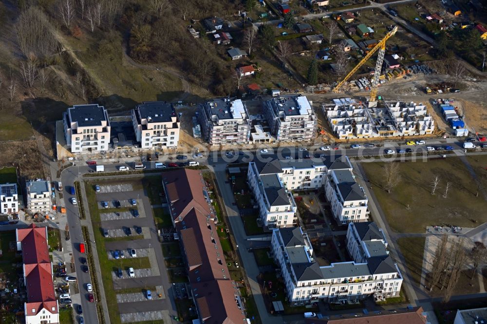 Berlin from above - Construction site to build a new multi-family residential complex Dichtervillen in Karlshorst on Regener Strasse in the district Karlshorst in Berlin, Germany