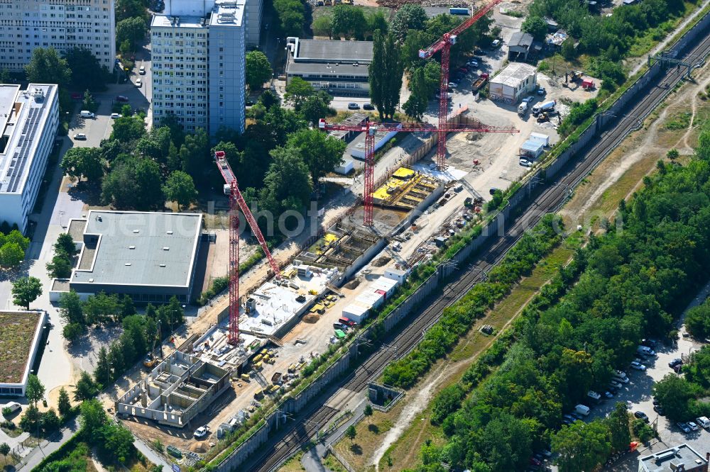 Aerial image Leipzig - Construction site to build a new multi-family residential complex Doesner Weg in Leipzig in the state Saxony, Germany