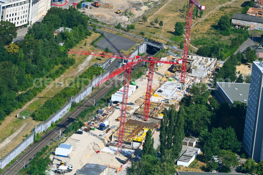 Leipzig from above - Construction site to build a new multi-family residential complex Doesner Weg in Leipzig in the state Saxony, Germany