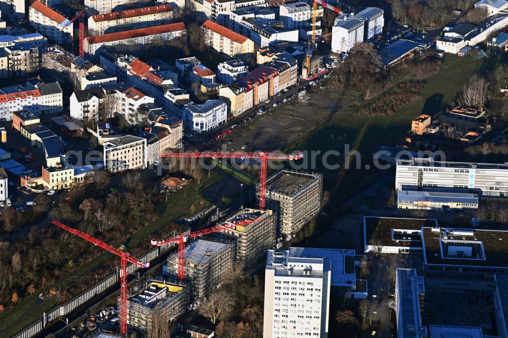 Leipzig from above - Construction site to build a new multi-family residential complex Doesner Weg in Leipzig in the state Saxony, Germany