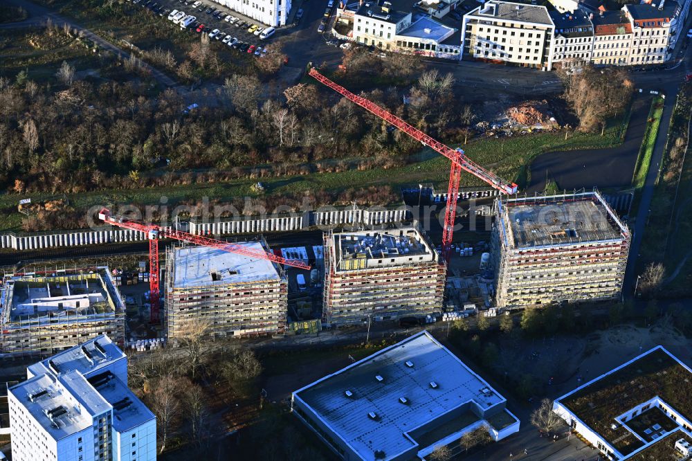 Aerial image Leipzig - Construction site to build a new multi-family residential complex Doesner Weg in Leipzig in the state Saxony, Germany