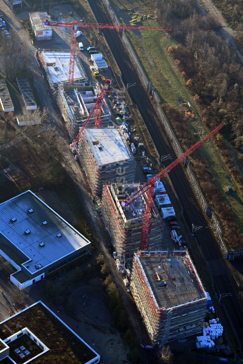 Leipzig from above - Construction site to build a new multi-family residential complex Doesner Weg in Leipzig in the state Saxony, Germany