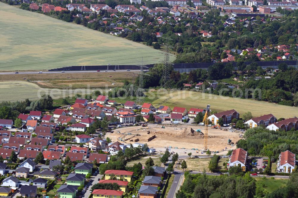 Aerial image Schwanebeck - Construction site to build a new multi-family residential complex Am Eichenring in Schwanebeck in the state Brandenburg, Germany