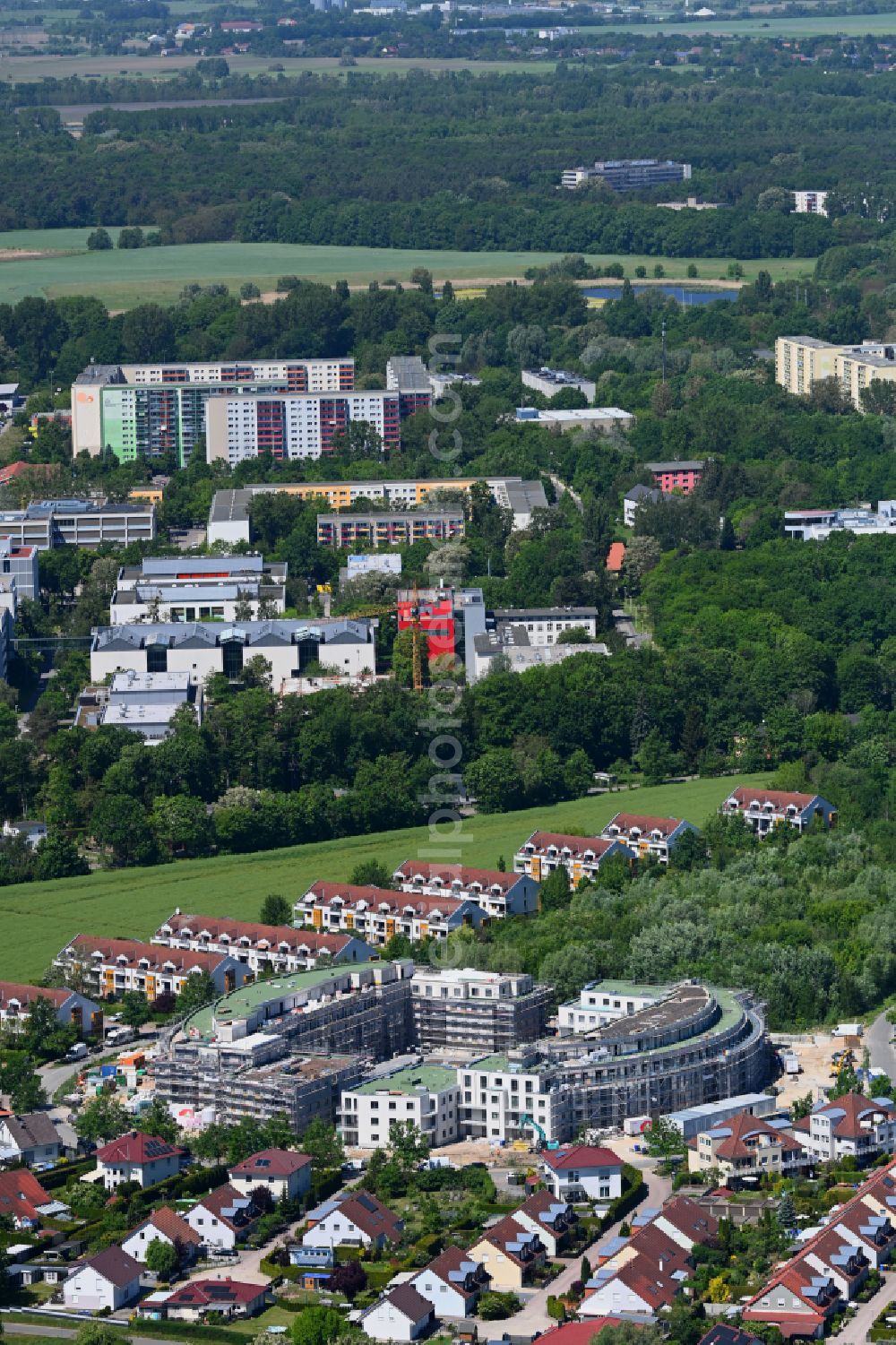 Aerial image Schwanebeck - Construction site to build a new multi-family residential complex Am Eichenring in Schwanebeck in the state Brandenburg, Germany