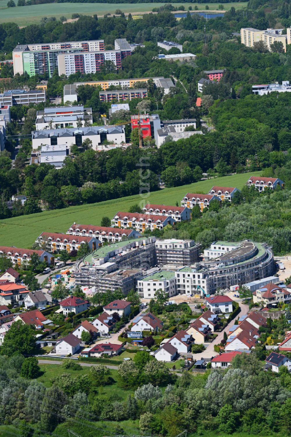 Aerial photograph Schwanebeck - Construction site to build a new multi-family residential complex Am Eichenring in Schwanebeck in the state Brandenburg, Germany
